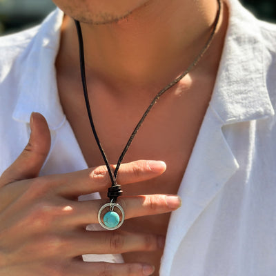 Olivenorma Ring Band Turquoise Leather Necklace - Turquoise - image 0