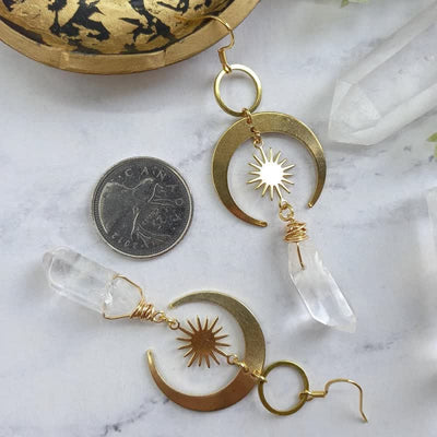 Olivenorma Clear Crystal Crescent Moon With Sun Earrings