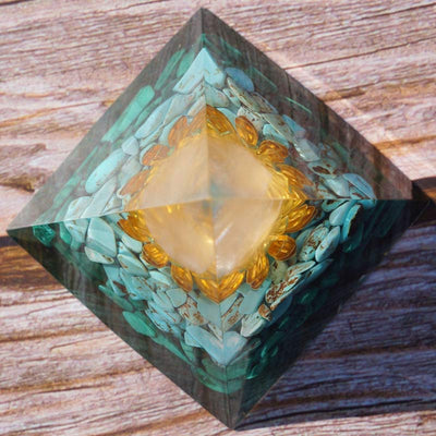 Olivenorma Clear Crystal Turquoise Malachite Lotus Symbol Orgone Pyramid