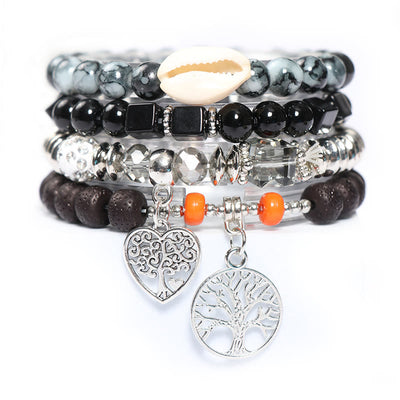 Olivenorma Tree Of Life Heart Pendant Beaded Bracelet Set