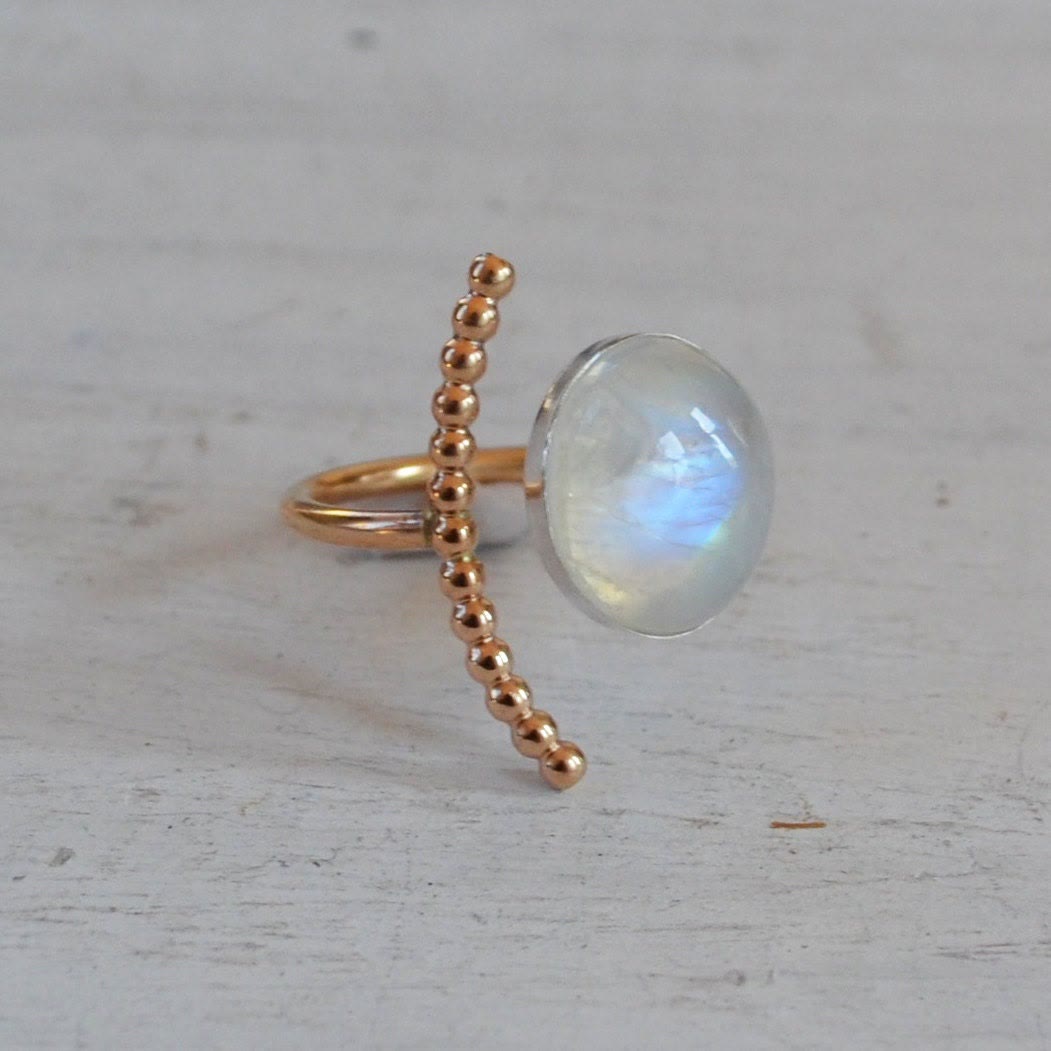 Olivenorma Natural Moonstone Oval Stone Adjustable Ring