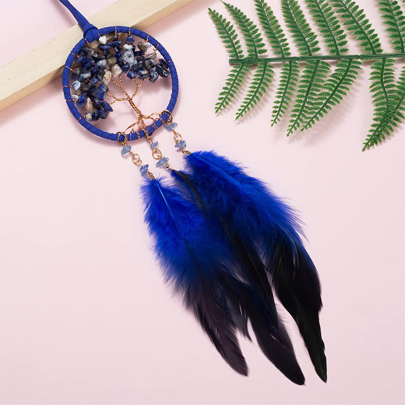 Olivenorma Crystal Tree of Life Feather Dreamcatcher Car Ornament