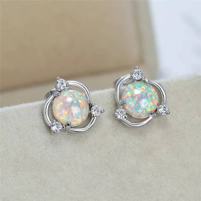 Olivenorma Opal Small Round White Zircon Stud Earrings