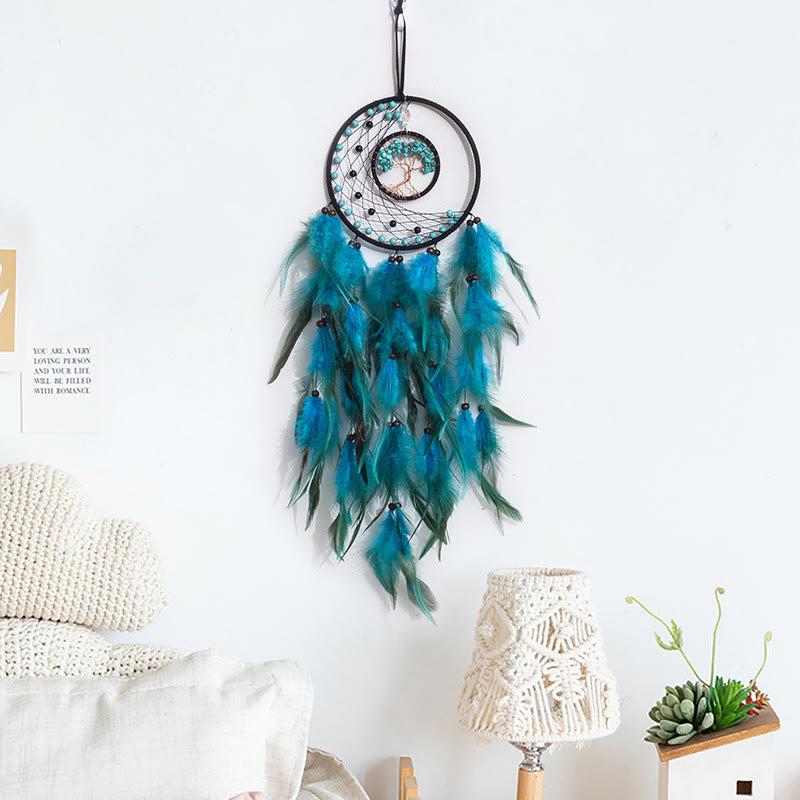 Olivenorma LED Turquoise Tree Of Life Feather Dream Catcher