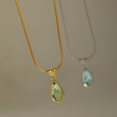 Olivenorma Drop Shape Green Aventurine Aquamarine Pendant Necklace