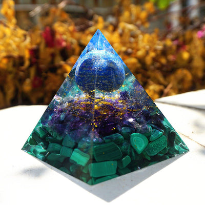 Olivenorma Lapis Lazuli Sphere with Amethyst and Malachite Pyramid