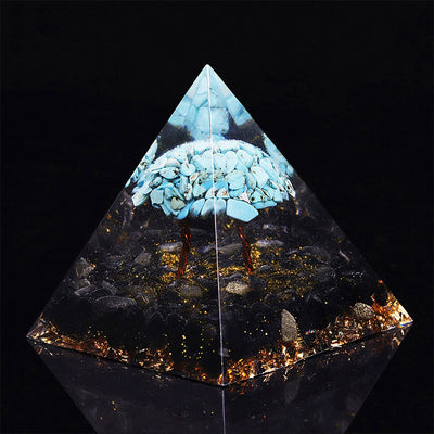 Olivenorma Obsidian with Turquoise Lucky Orgone Pyramid