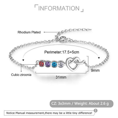 Olivenorma Personalized Heart 2-5 Birthstones Bracelet