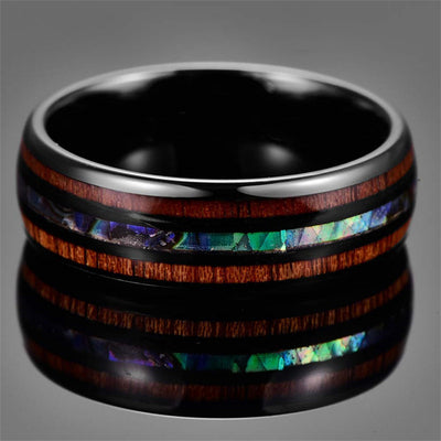 Olivenorma Koa Wood and Abalone Shell Tungsten Carbide Ring