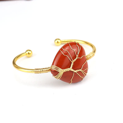 Olivenorma Gold Copper Wire Wrapped Natural Heart Shape Crystal Bracelet