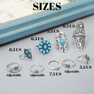 Olivenorma 9-piece Boho Stackable Turquoise Ring Set