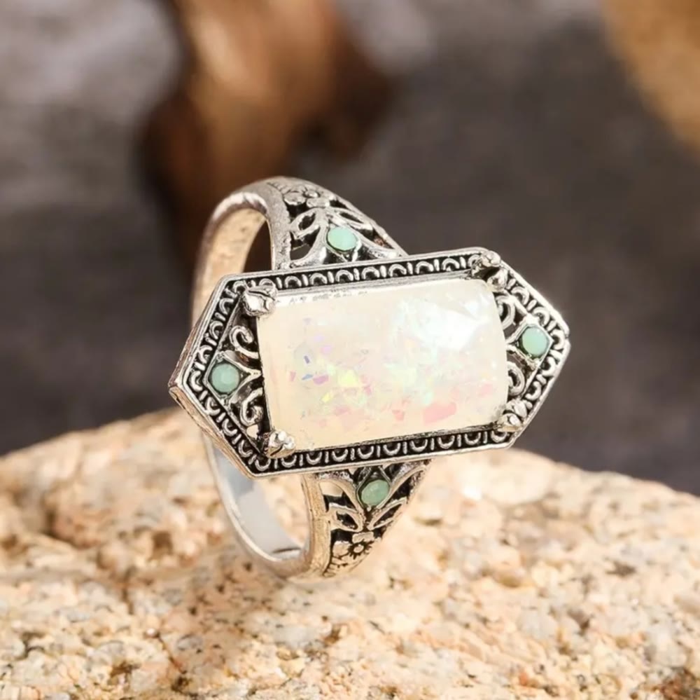 Olivenorma Square White Opal Antique Silver Ring - image 3