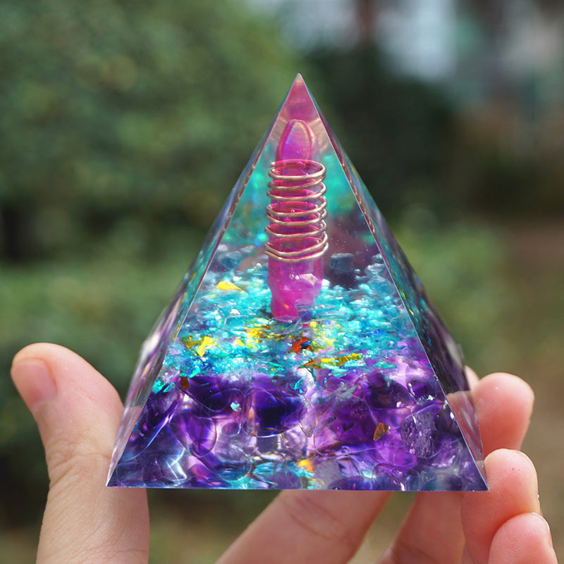 Olivenorma Amethyst Aquamarine Orgone Pyramid