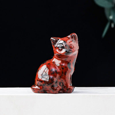 Olivenorma Natural Crystal Lucky Cat Carved Gemstone Decoration