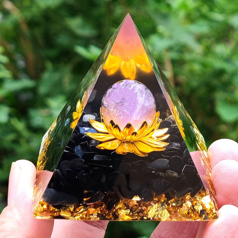 Olivenorma Black Tourmaline with Lepidolite Orgone Pyramid