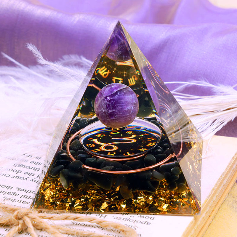 Olivenorma Amethyst Sphere With Obsidian Zodiac Capricorn Orgone Pyramid