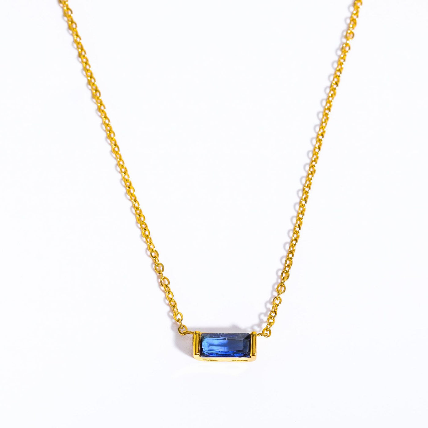 Olivenorma Simple Rectangular Birthstone Pendant Stainless Steel Necklace