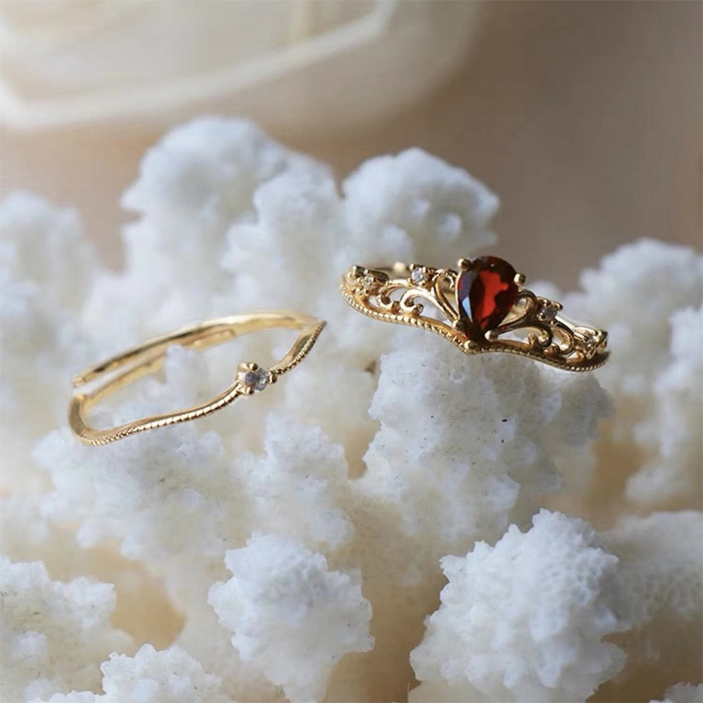 Olivenorma Red Garnet Crown Stackable Adjustable Ring Set