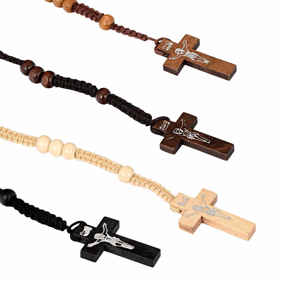 Olivenorma Cross Wooden Mala Bead Rosary Necklace