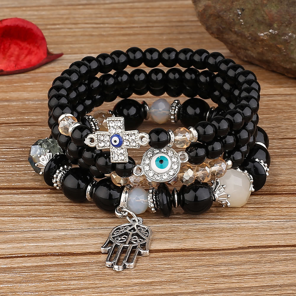 Olivenorma Evil Eye Hamsa Protection 4-Piece Bracelet Set