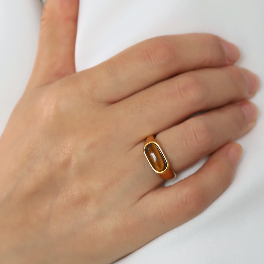 Olivenorma Oval Natural Stone Gold Color Ring