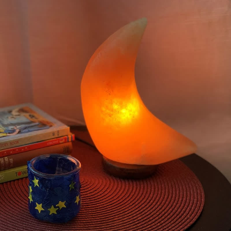 Olivenorma Crescent Moon Shape Himalayan Pink Salt Lamp