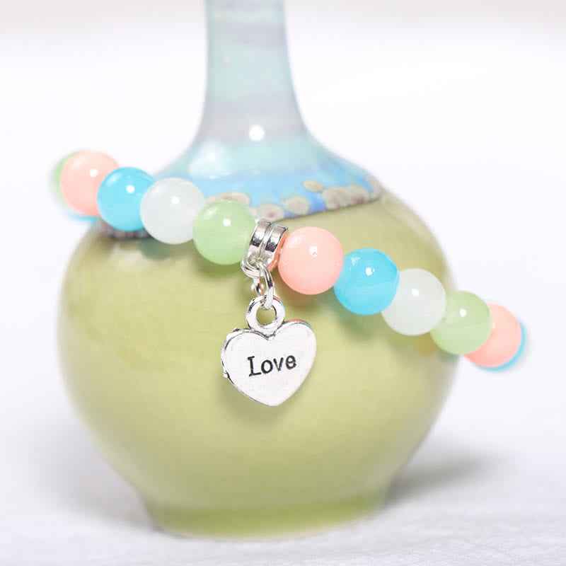 Olivenorma Leaf Heart Charm Beaded Pearl Bracelet Set