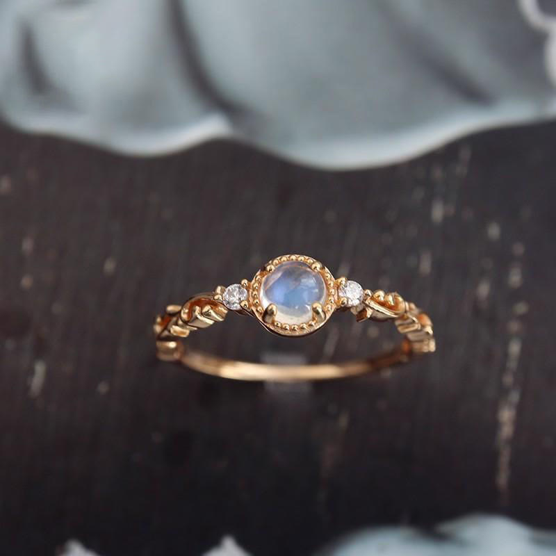 Olivenorma Natural Moonstone Zircon Delicate Ring