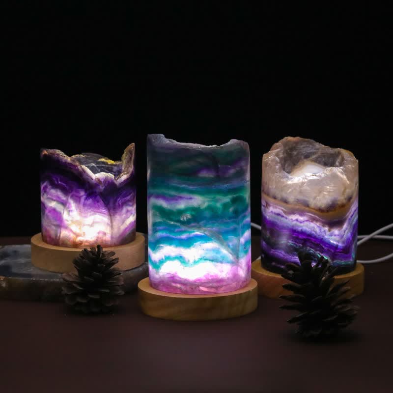 Olivenorma Natural Fluorite Cylinder Crystal Lamp