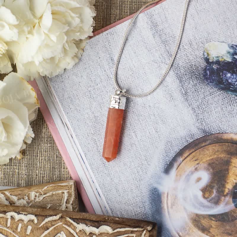 Olivenorma Natural Carnelian Pencil Pendant Crystal Necklace