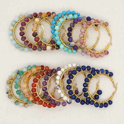 Olivenorma Boho Natural Crystal Beads Large Hoop Earrings