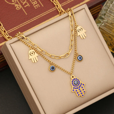 Olivenorma Evil Eye Hamsa Epoxy Necklace Bracelet Earrings Set