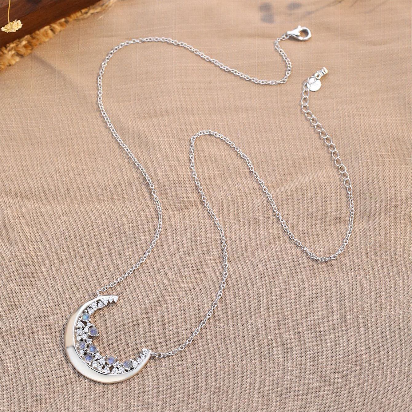 Olivenorma Natural Moonstone Crescent Design Pendant S925 Necklace