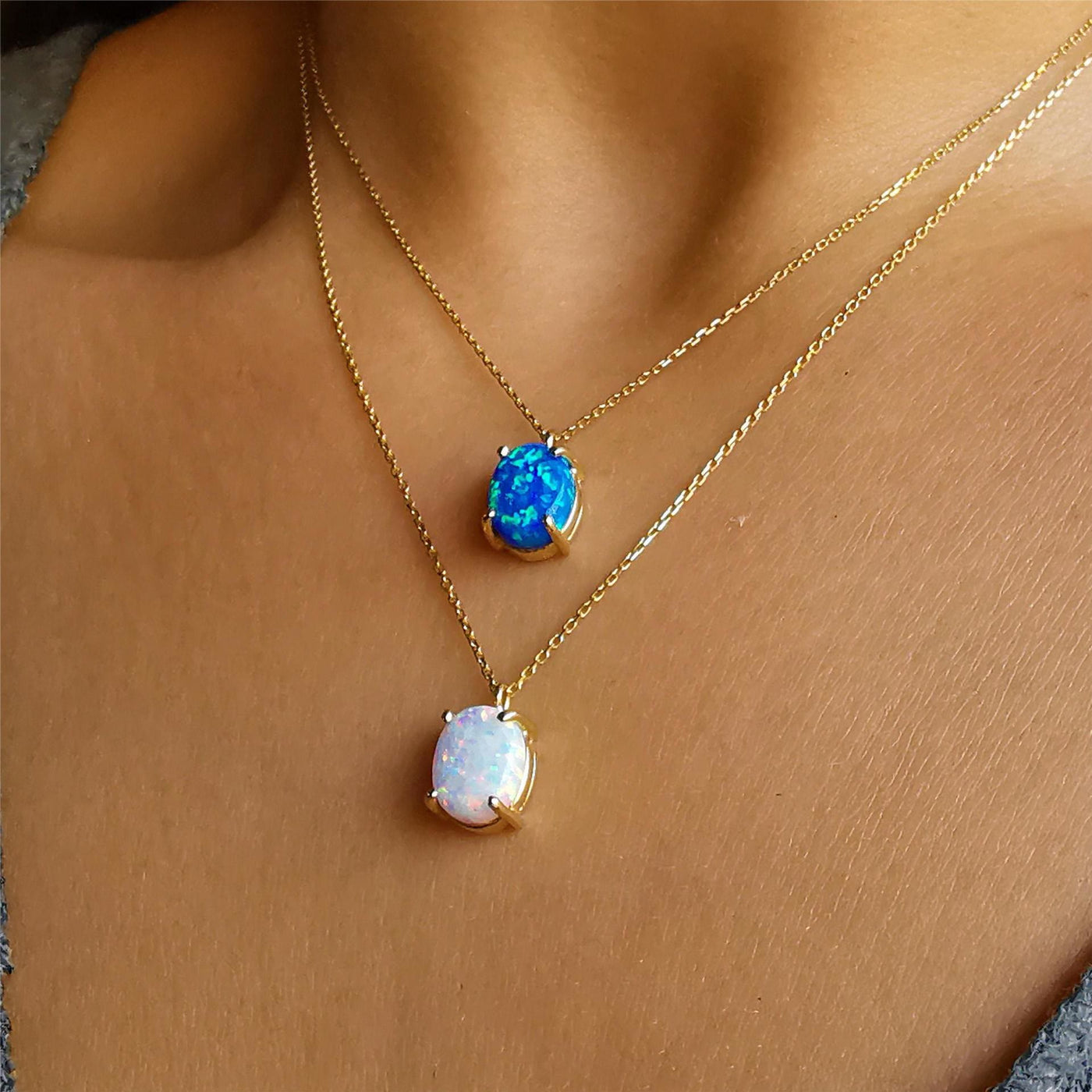 Olivenorma Blue White Opal 18k Gold Plated Copper Necklace