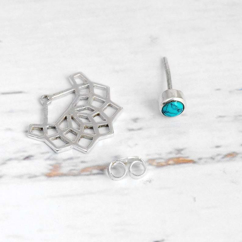 Olivenorma Natural Turquoise Lotus Flower Stud Earrings