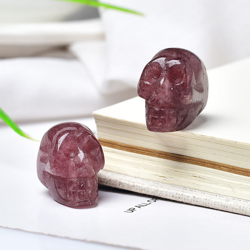 Olivenorma Crystal Mini Skull Halloween Gemstone Decoration - Strawberry Quartz - image 11
