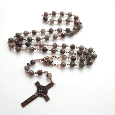 Olivenorma Brown Acrylic Ball Cross Rosary Necklace