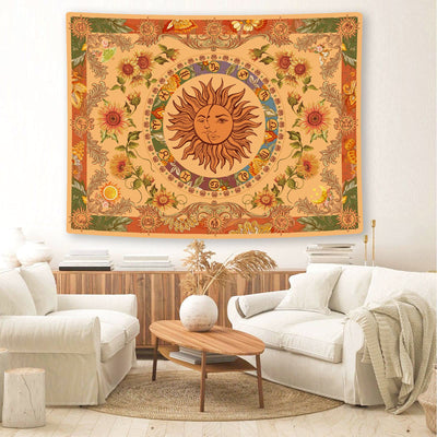 Olivenorma Yellow Orange Sun And Moon Sunflower Tapestry