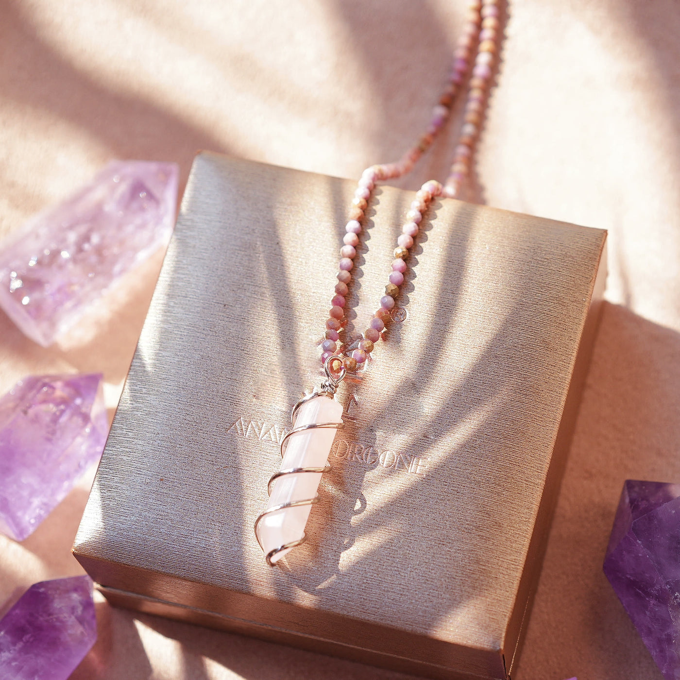 Olivenorma Natural Rough Stone Crystal Column Pendulum Necklace