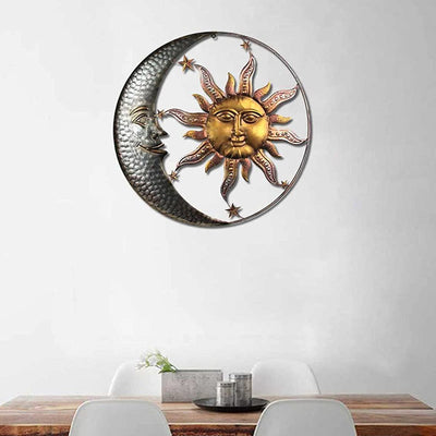 Olivenorma Gray Moon Gold Sun Face Metal Wall Decor