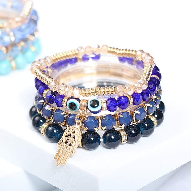 Olivenorma Evil Eye Hamsa Four Layer Beaded Bracelet Set