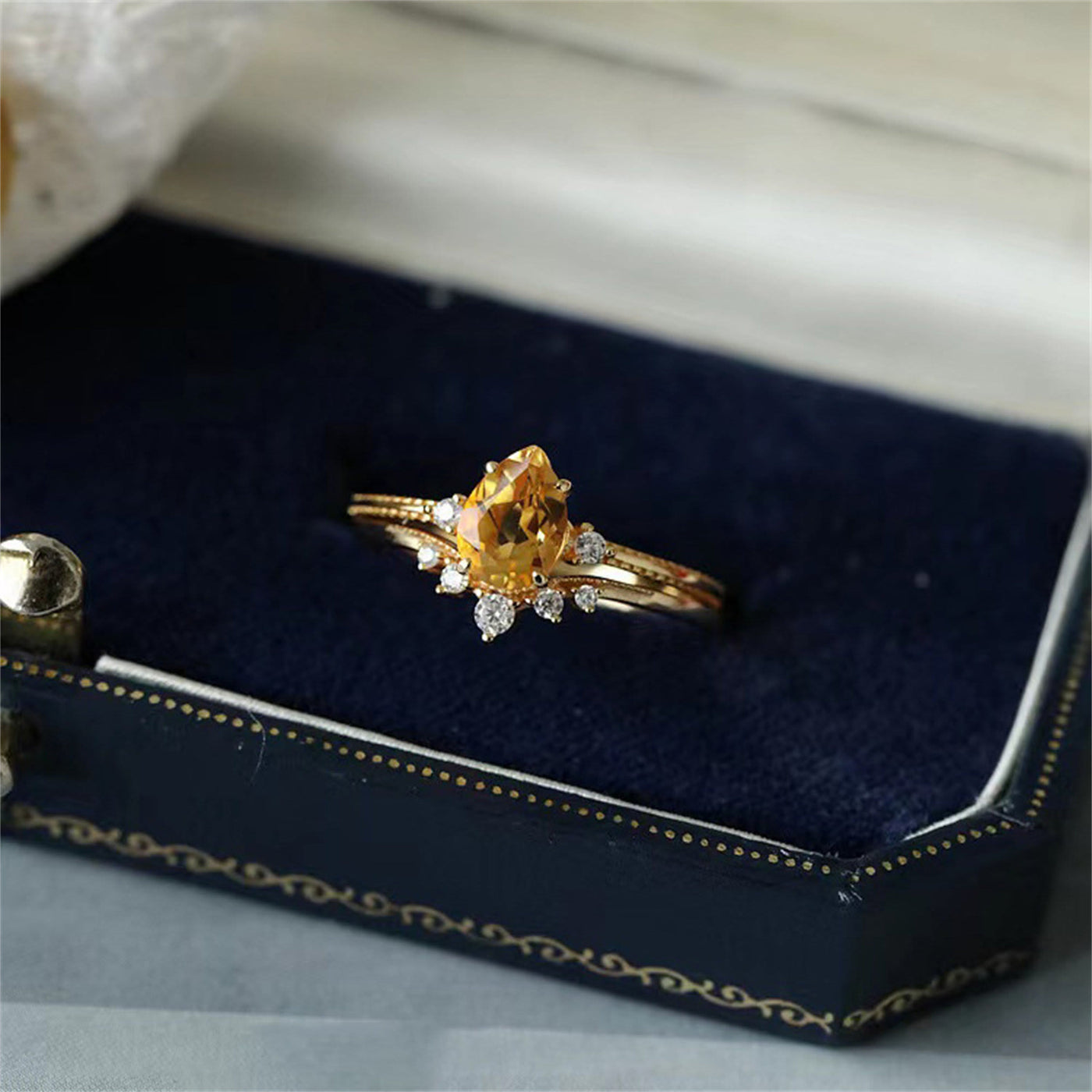 Olivenorma 925 Silver Gold Drop Shape Citrine Ring