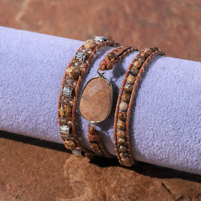 Olivenorma Natural Picture Jasper Wrap Bracelet