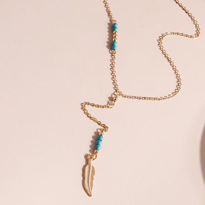 Olivenorma Turquoise Leaf Pendant Bohemian Necklace - image 3
