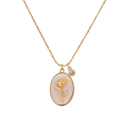 Olivenorma Birth Stone With Birth Flower Necklace