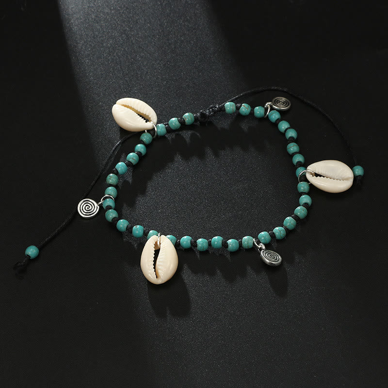 Olivenorma Natural Turquoise Beaded Shell Pendant Bracelet Anklet