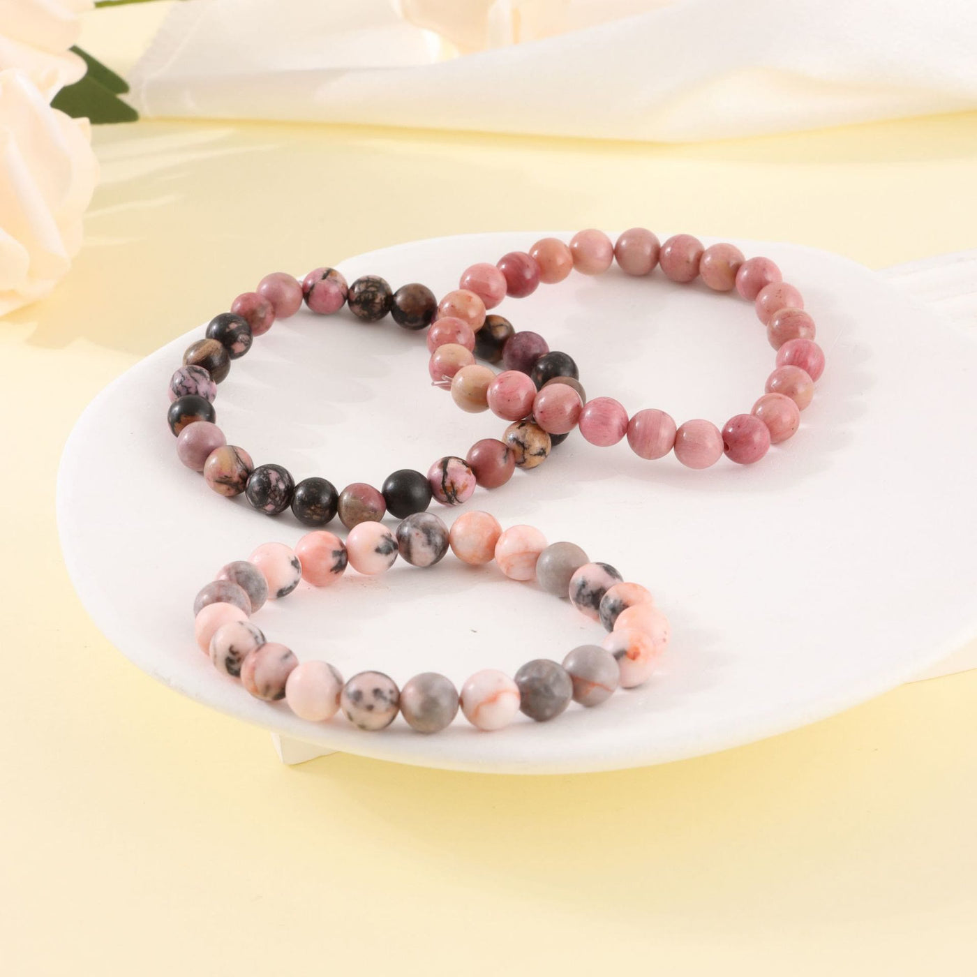 Olivenorma Rhodochrosite Pink Zebra Stone 8mm Handmade Beaded Bracelet