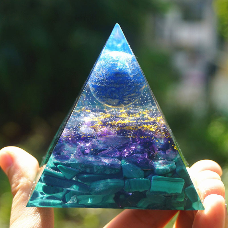 Olivenorma Lapis Lazuli Sphere with Amethyst and Malachite Pyramid