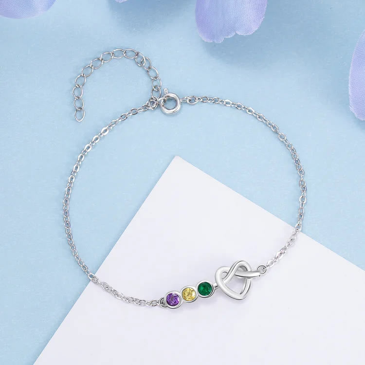 Olivenorma Personalized Heart 2-5 Birthstones Bracelet