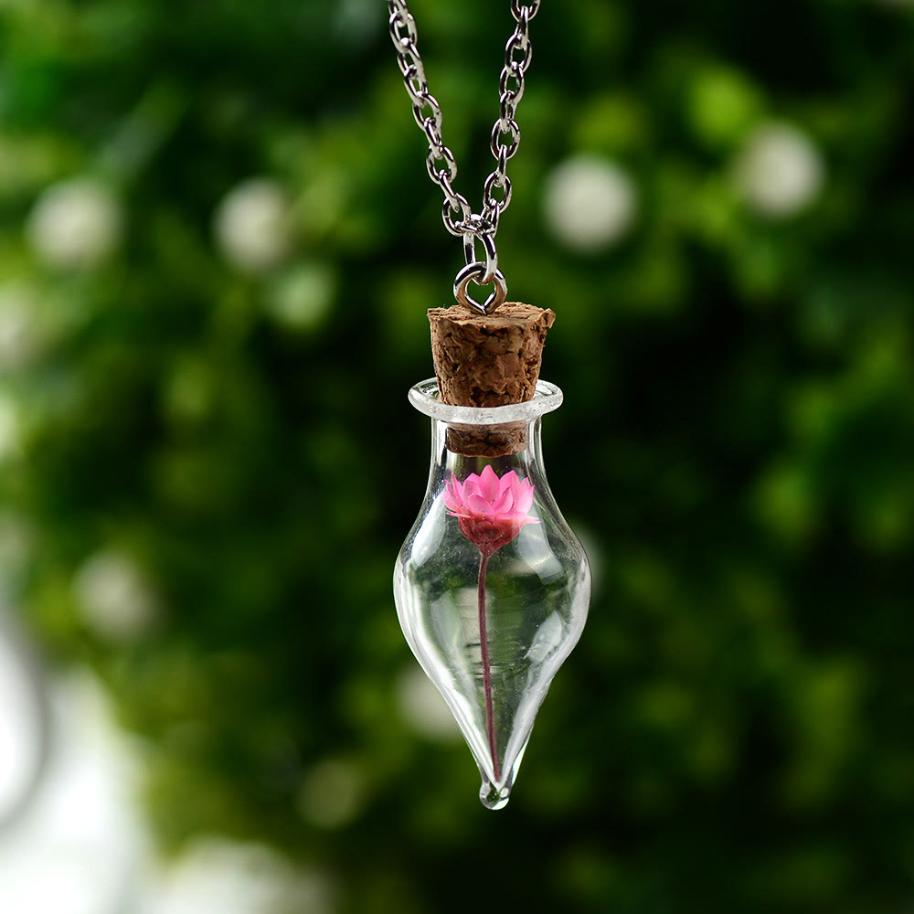 Olivenorma Glass Bottle Dried Plant Flower Necklace